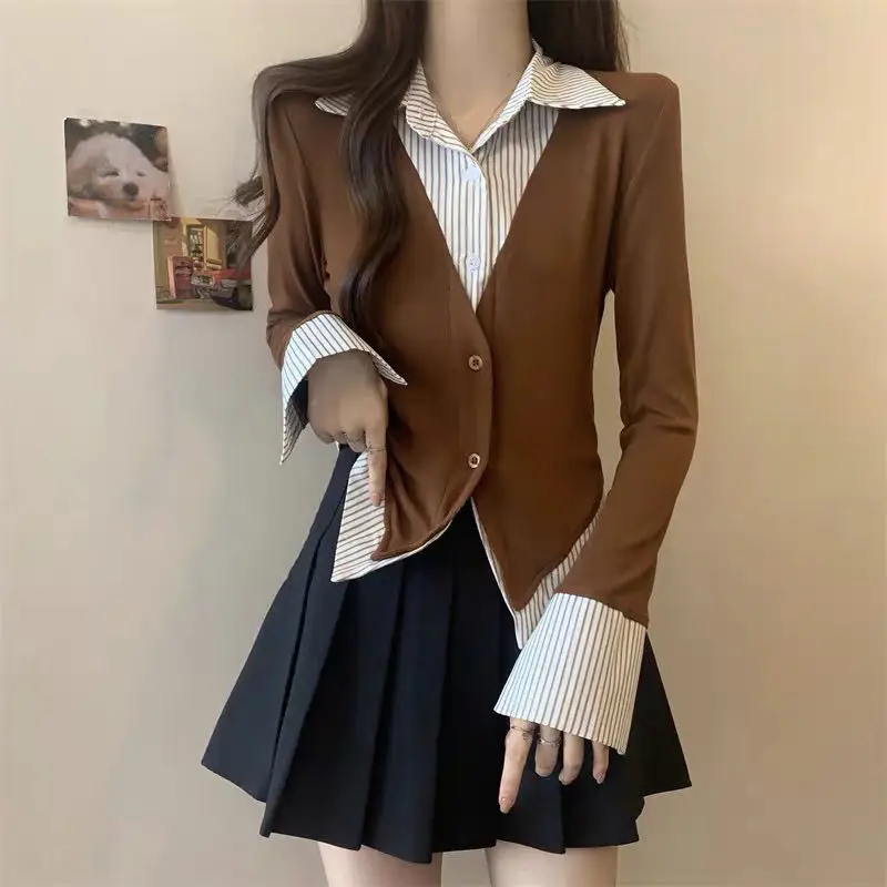 Top femminili a righe primavera autunno carino elegante novità 2025 Vintage nuova camicia e camicetta da donna giovanile a maniche lunghe
