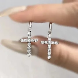 Huitan Noble Cross Designed Drop Earrings with Bright Cubic Zirconia Unisex Gorgeous Party Jewelry Trendy Piercing Accessories
