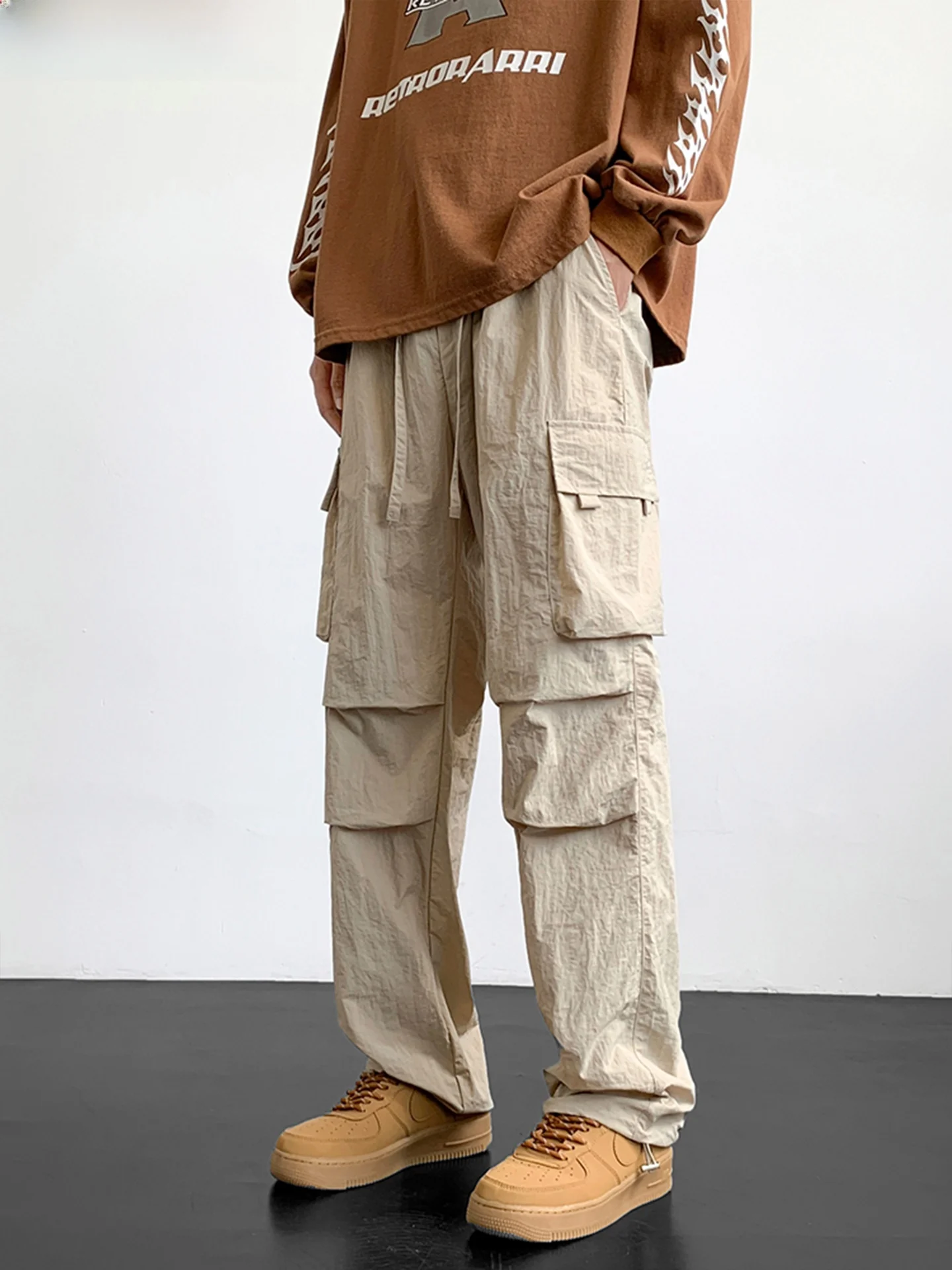 Wassup Erika2025 الرجال فضفاض واسعة الساق ملابس العمل السراويل الصيف الرياضة في الهواء الطلق تسلق السراويل عادية مستقيم الساق السراويل