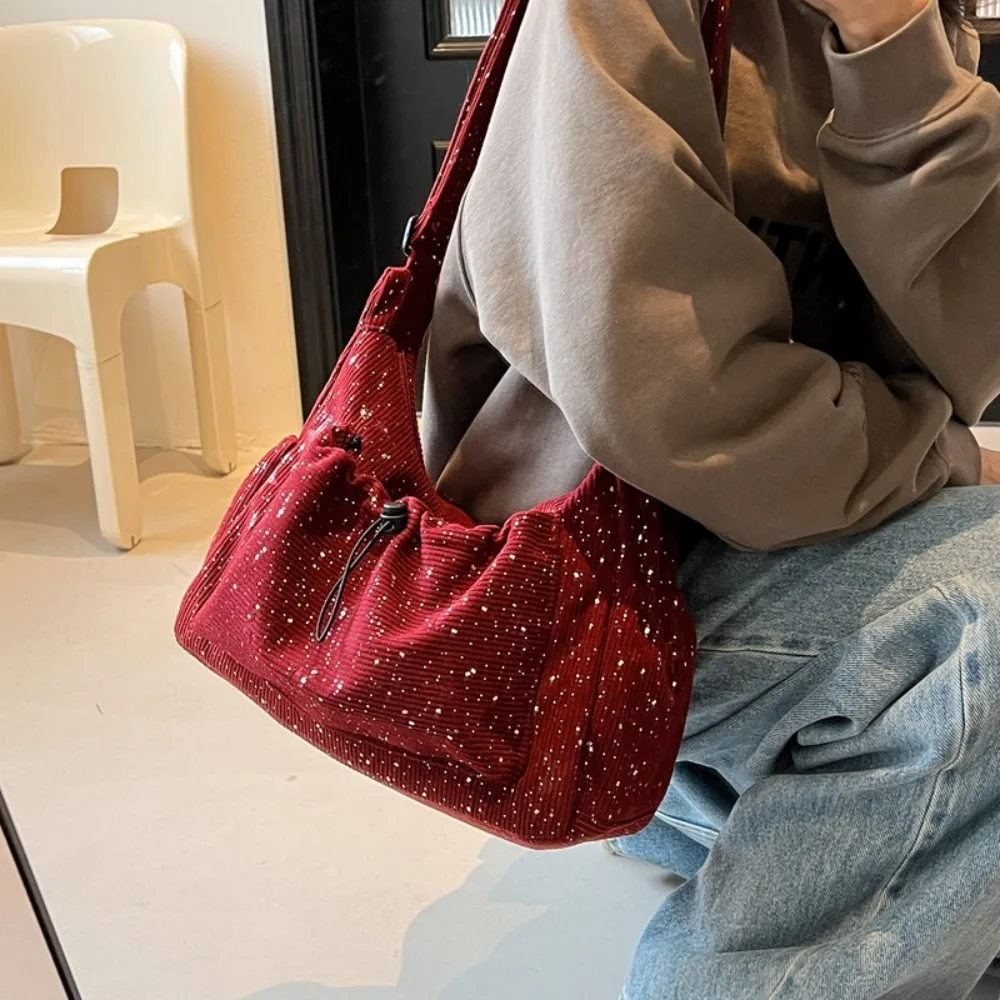 

Soft Square Shoulder Bag Corduroy Korean Style Commuting Tote Bag Stars Pattern Large Capacity Sports Crossbody Bag Girls
