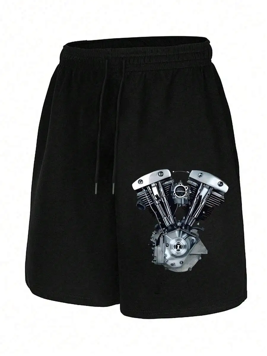 

Mens Engine Print Casual Shorts With Drawstring Pockets Summer Sport Shorts