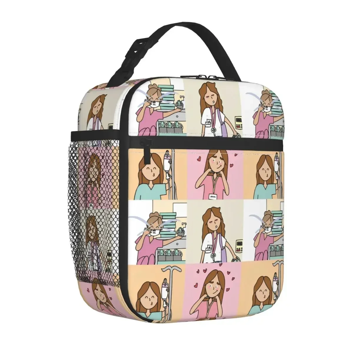 

Enfermera En Apuros Collage Insulated Lunch Bags Portable Lunch Container Cooler Bag Lunch Box Tote College Picnic Girl Boy