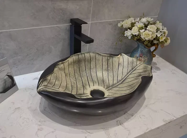 &y Aquarius Ceramic Art Modern Single Hole Countertop Sink Irregular Leaf Unique Outdoor Children's Basin