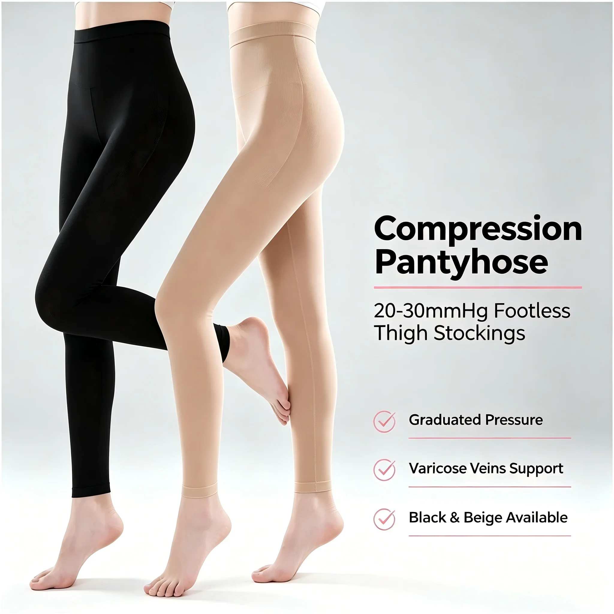 Unisex 20-30mmHg Medical Footless Compression Pantyhose Graduated Compression Tights for Varicose Veins Edema Nurse Travel