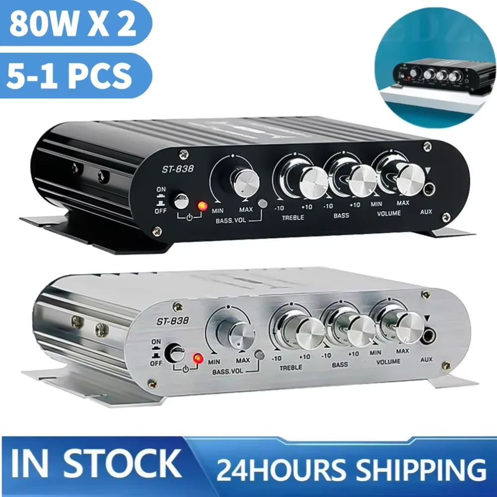 ST-838 HiFi 2.1 Channel Power Amplifier Stereo Bass Sound Amp RMS 80Wx2 Class D Mini Media Player MP3 Car Black Home Amplify