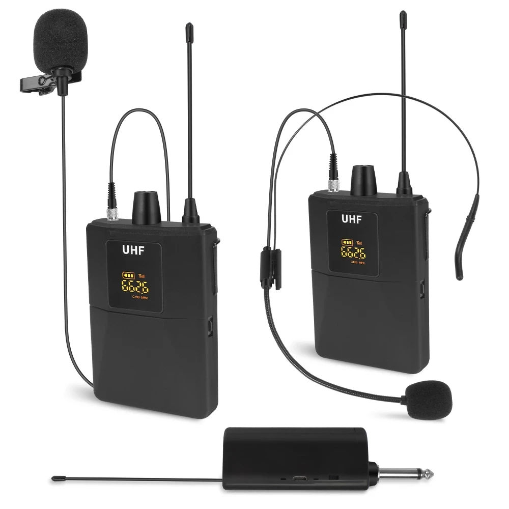 

Dual Wireless Lavalier Lapel Mic Professional Headset Mic UHF 164ft Receiver Microphone for Camera Vlogging Recording
