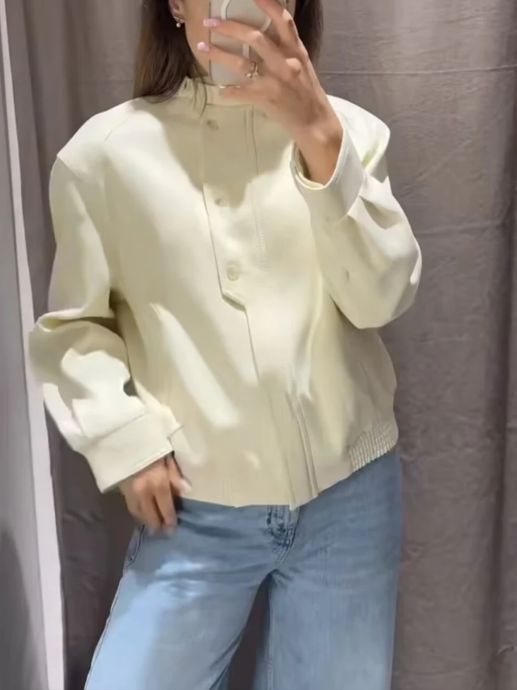 

European and American autumn new women's retro loose casual temperament stand collar long sleeve button decoration jacket