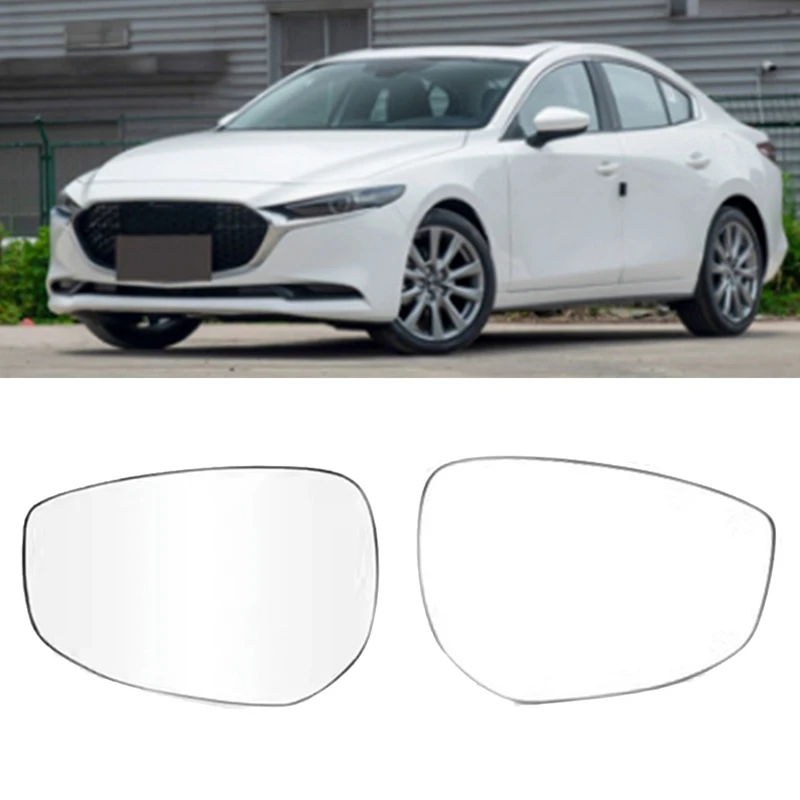 2 PCS Car Door Wing Rear View Mirrors Reflective Lens Rearview Mirror Lenses Glass Car Accessories White For Mazda 3 2019-2023