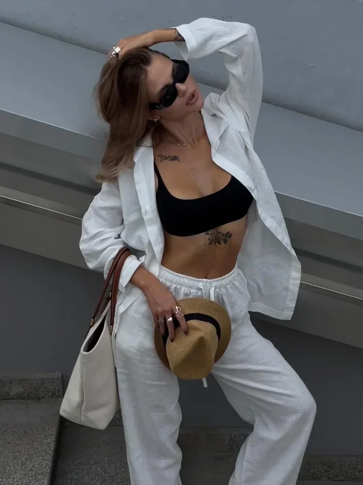 أنيقة الشمس طباعة فضفاض فستان أطفال مع سروال داخلي للنساء عادية التلبيب كم طويل واحدة الصدر قميص دعوى 2025 الصيف سيدة موضة وتتسابق