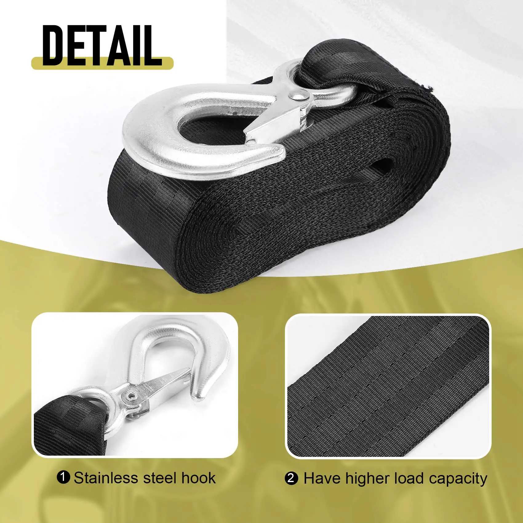 AEF5-Boat Trailer Winch Strap Replacement With Hook For Boat, Fishing Jet Ski,Towing Replacement Securing Tie Down Marine - view 3