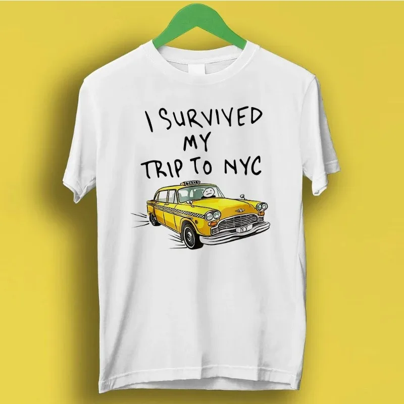 J'ai fini ma route vers New York en vie. T-shirt amusant pour hommes avec emoji de taxi jaune de New York, nouveauté d'été unisexe