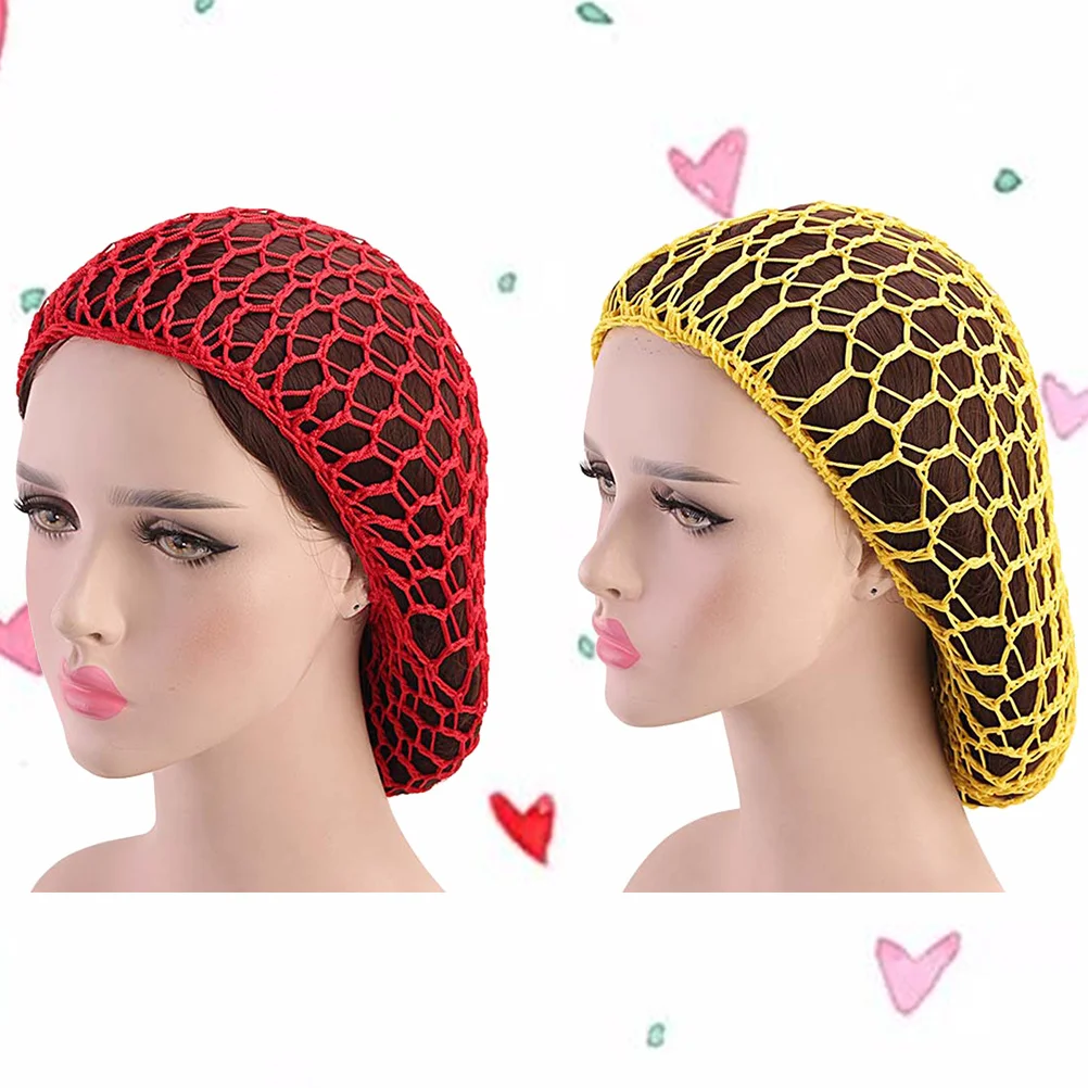 2pcs Crochet Net Sleeping Hat Long Stretchy Hair Protector Washable Durable Hair Accessories Cap Knit Headwear For Women