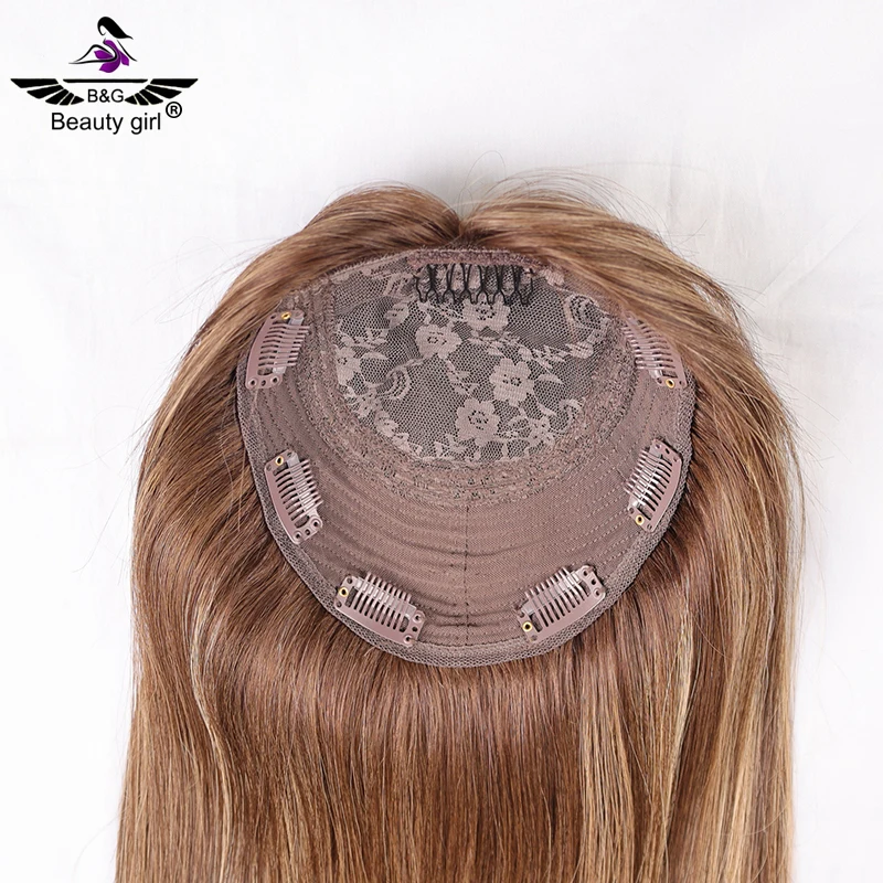 

Beauty Girl European Remy Human Hair Mix Blonde Highlight Brown 14'' 16'' Silk Top Human Hair Topper