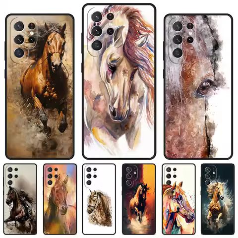 Horse animal painting phone case For Samsung Galaxy S24 S23 S22 Ultra Note 10 20 Plus S8 S9 S10 S20 S21 FE Cover