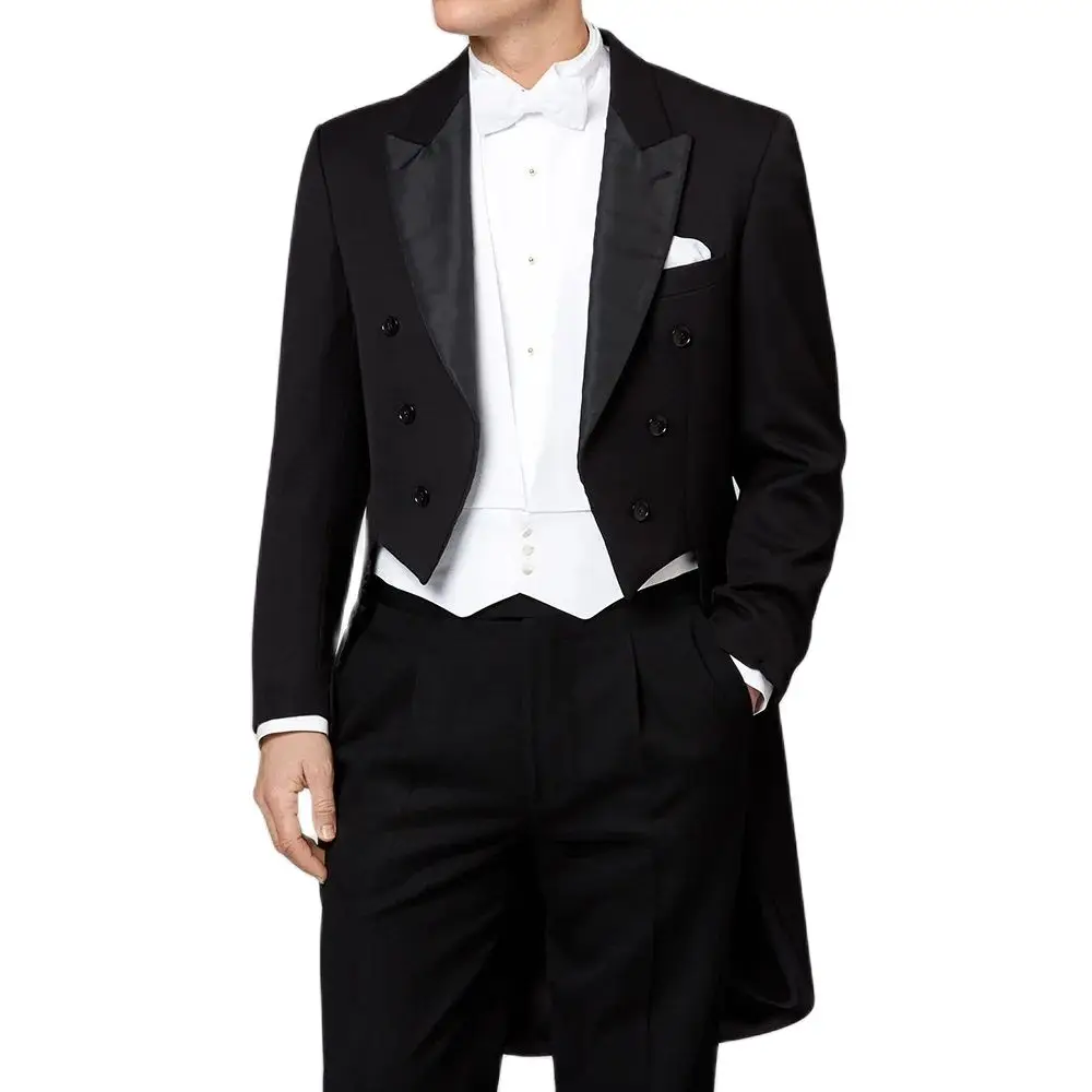 New Arrival Peak Lapel Double Breasted Black Men Suits 3 Piece Chic Formal Casual Wedding Tailcoat Elegant Male Suit Slim