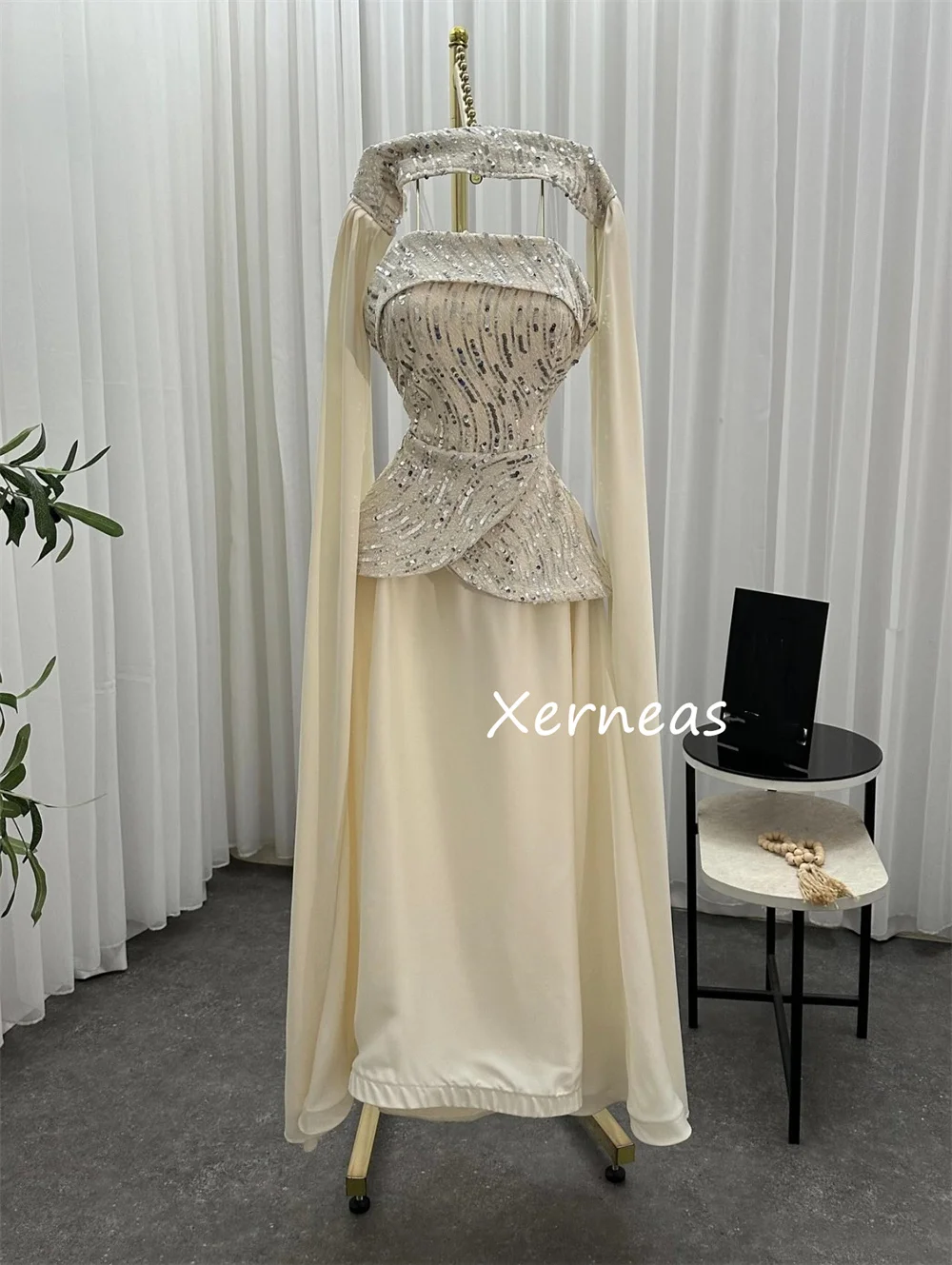 Customized High Quality Chiffon Pleat Sequined A-line Strapless Midi Dresses Bespoke Occasion Party Pastrol Formal