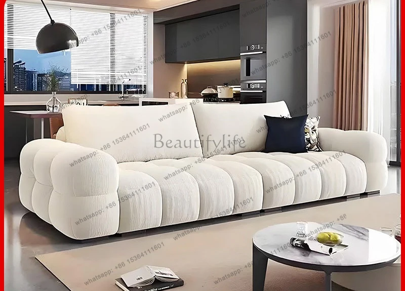 Cream Blizzard Neil Fabric Puffs Marshmallow Clouds Straight Pull-Up Sofa