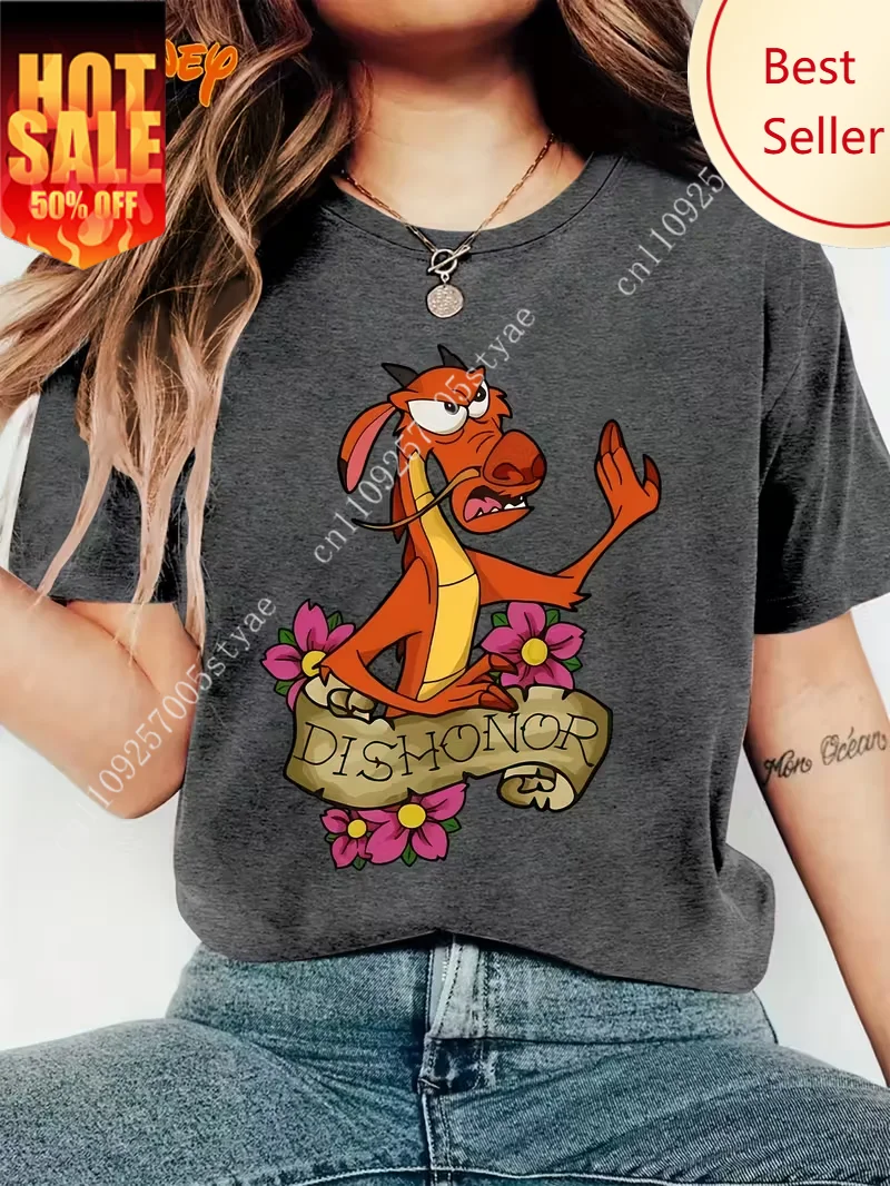 

Disney Mulan Mushu Dragon Cricket T Shirt Vintage Women Men Cotton Tee Short Sleeve O-Neck Casual Oversized Streetwear Dark Grey
