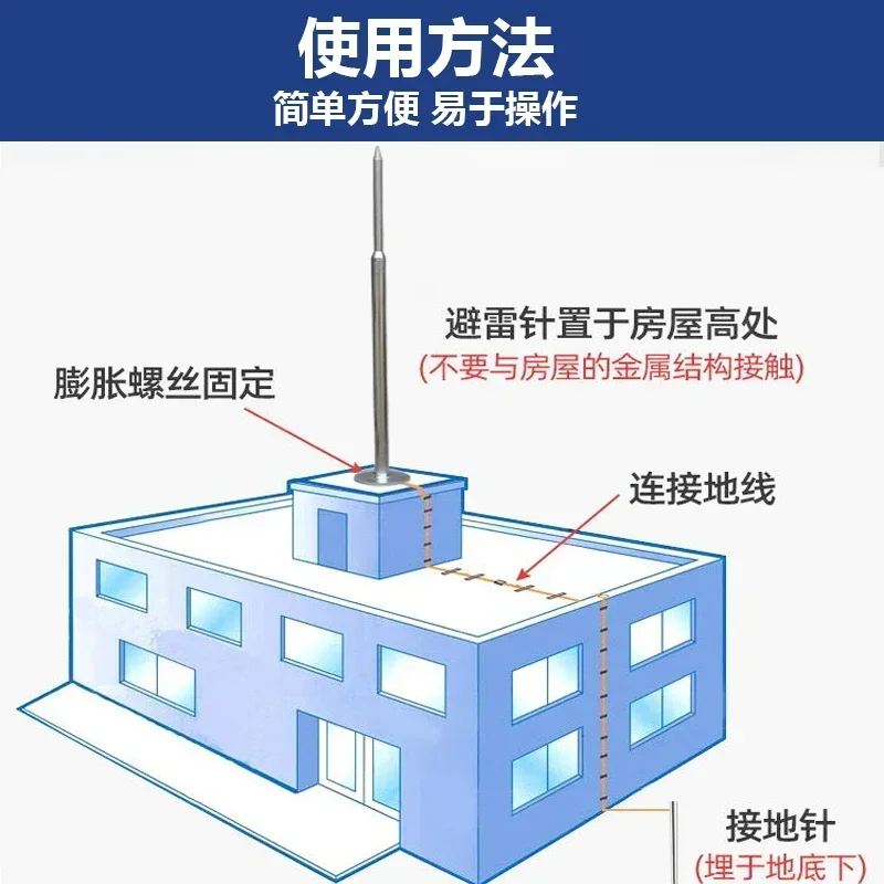 Direct SaHot Dip Galvanized Stainless Steel Lightning Rod Outdoor Insulation Lightning Rod For Outdoor Engineering Of Roof Villa