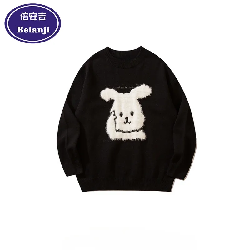 

Beianji Knitwear Trend cartoon plush Rabbit retro loose slouchy New Year's couple pullover sweater