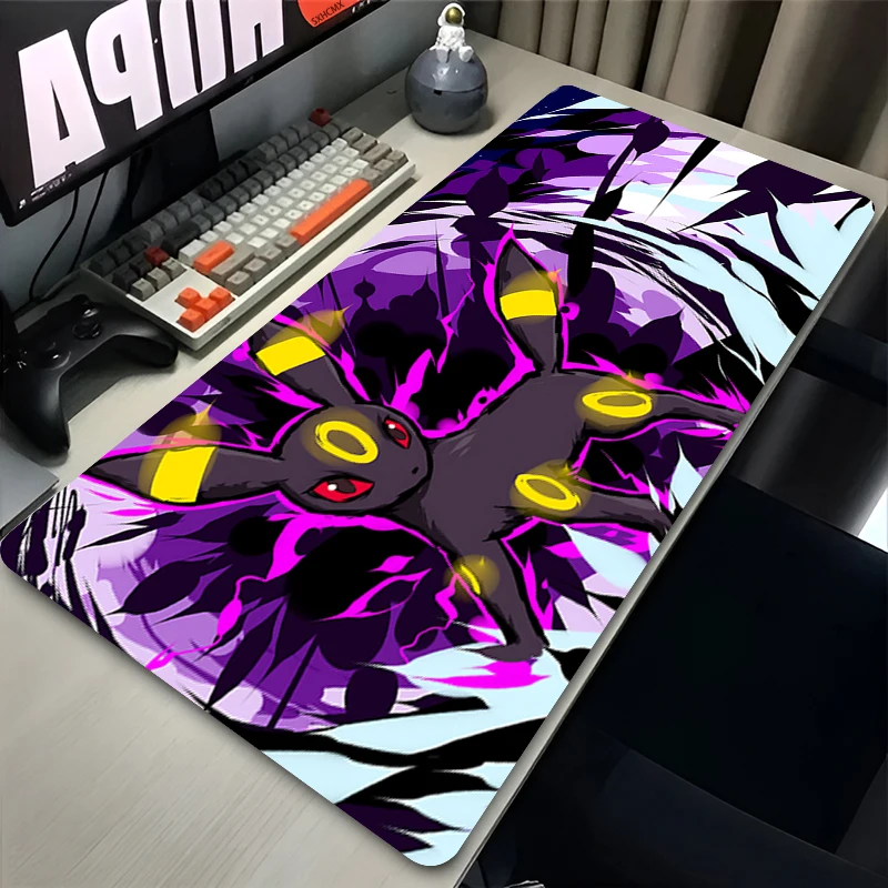 Alfombrilla de ratón para juegos, alfombrilla de escritorio grande XXL negra con diseño de Pokémon Umbreon, alfombrillas de teclado de Anime Kawaii Eevee, alfombrilla para ratón para ordenador portátil y PC