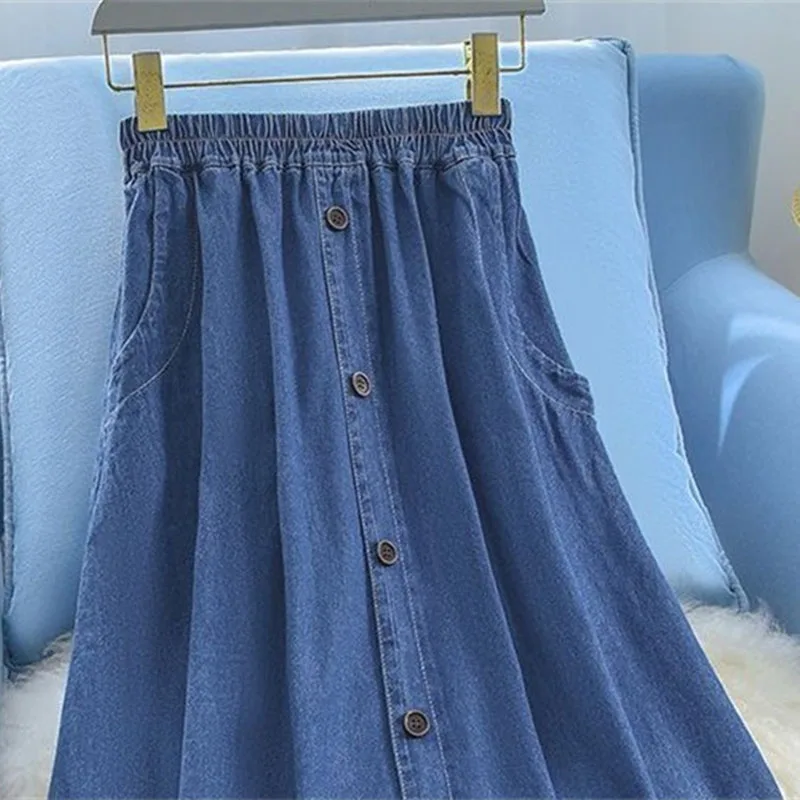 Falda vaquera de talla grande 5XL para mujer, falda Maxi vaquera a la moda con diseño Sense Niche, faldas largas femeninas de cintura alta 2025