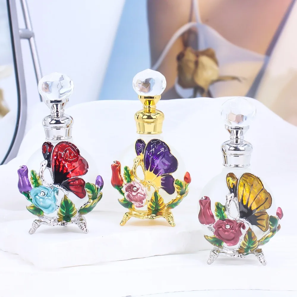 

Wedding Decor 25ml Bottle Vintage Empty Essential Oil Bottle Antique Butterfly Glass Dropper Oil Dispenser Bottle Women