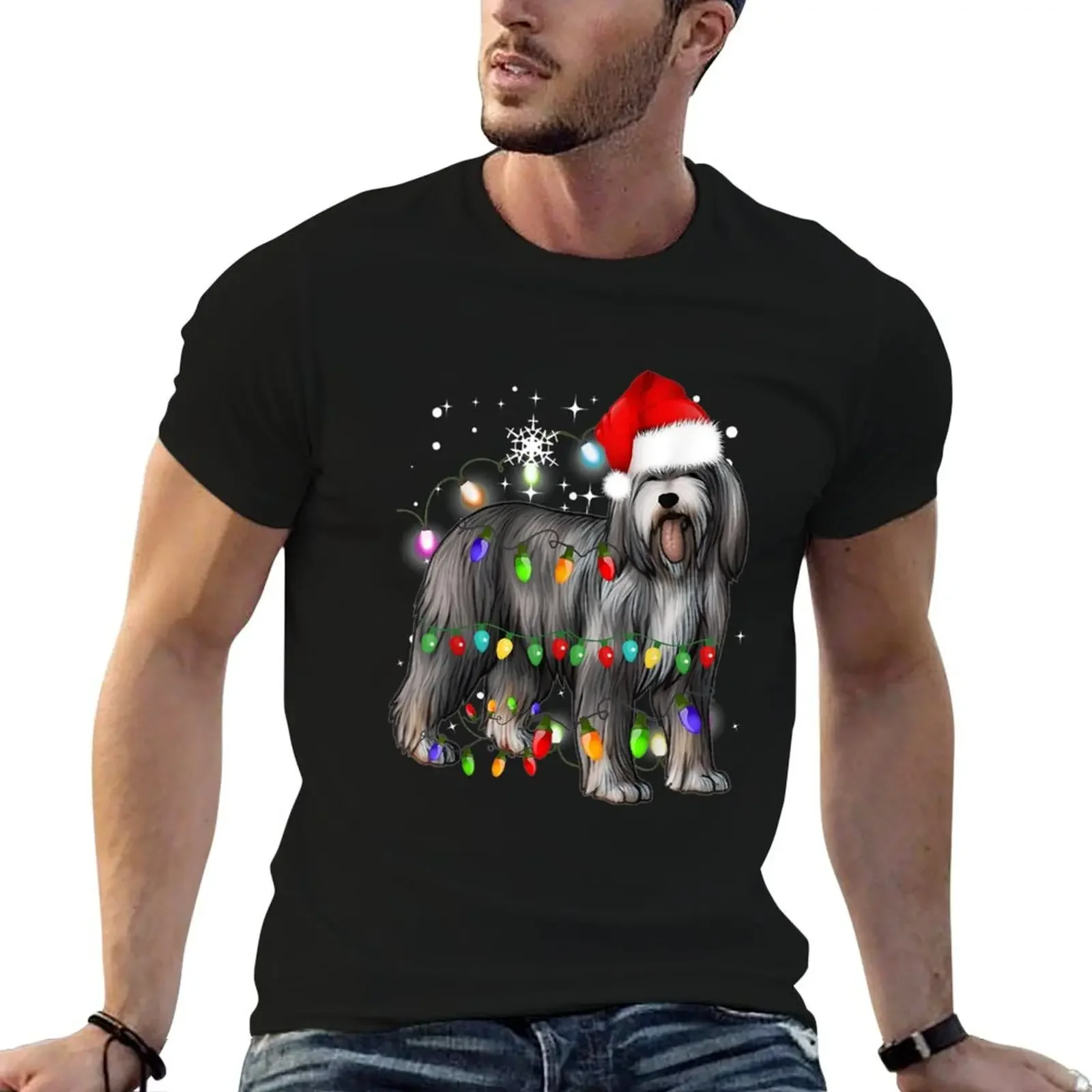 

Christmas Lights Bearded Collie Dog Lightweight Sweatshirt blanks graphic tee shirt oversizeds mens graphic T-Shirt