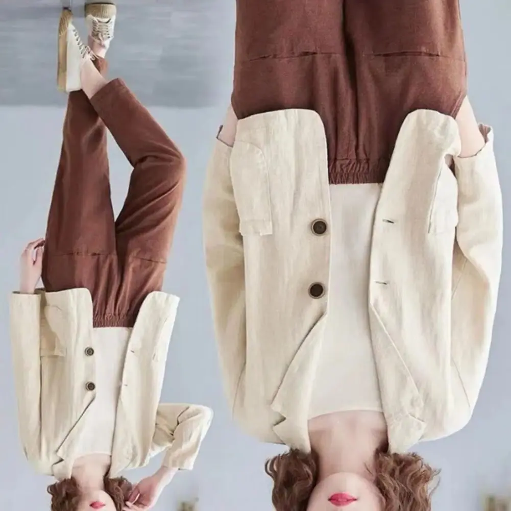 

Casual Women Jacket Spring Autumn Women Coat Vintage Cotton Linen Women's Blazer Jacket with Lapel Casual Long Sleeve for Spring