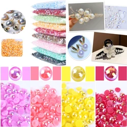 All Size AB Color Multicolor ABS Imitation Pearls Half Round Flatback Beads For DIY Craft Nail Art Decorative