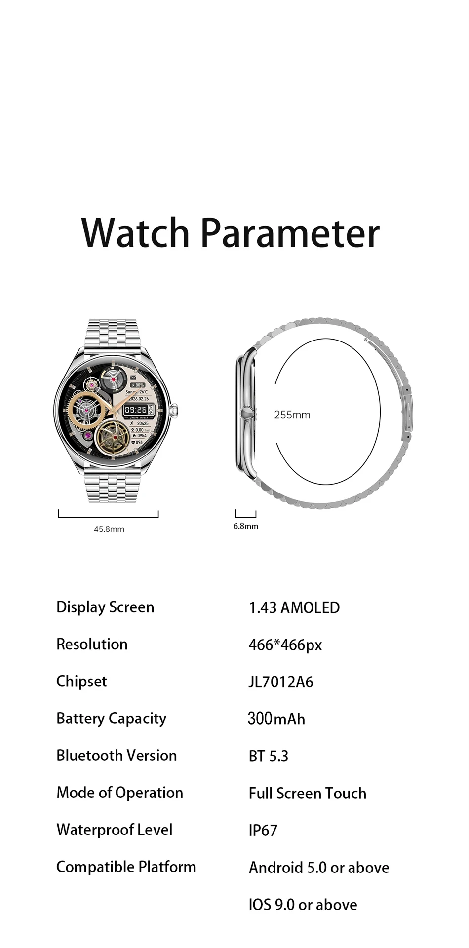 Neue ultradünne Smartwatch für Herren, AMOLED 3D-Bildschirm, immer aktuelles Zifferblatt, Sport, Fitness, wasserdicht, Herzfrequenz, Bluetooth-Anruf, Smartwatches – Detail 25