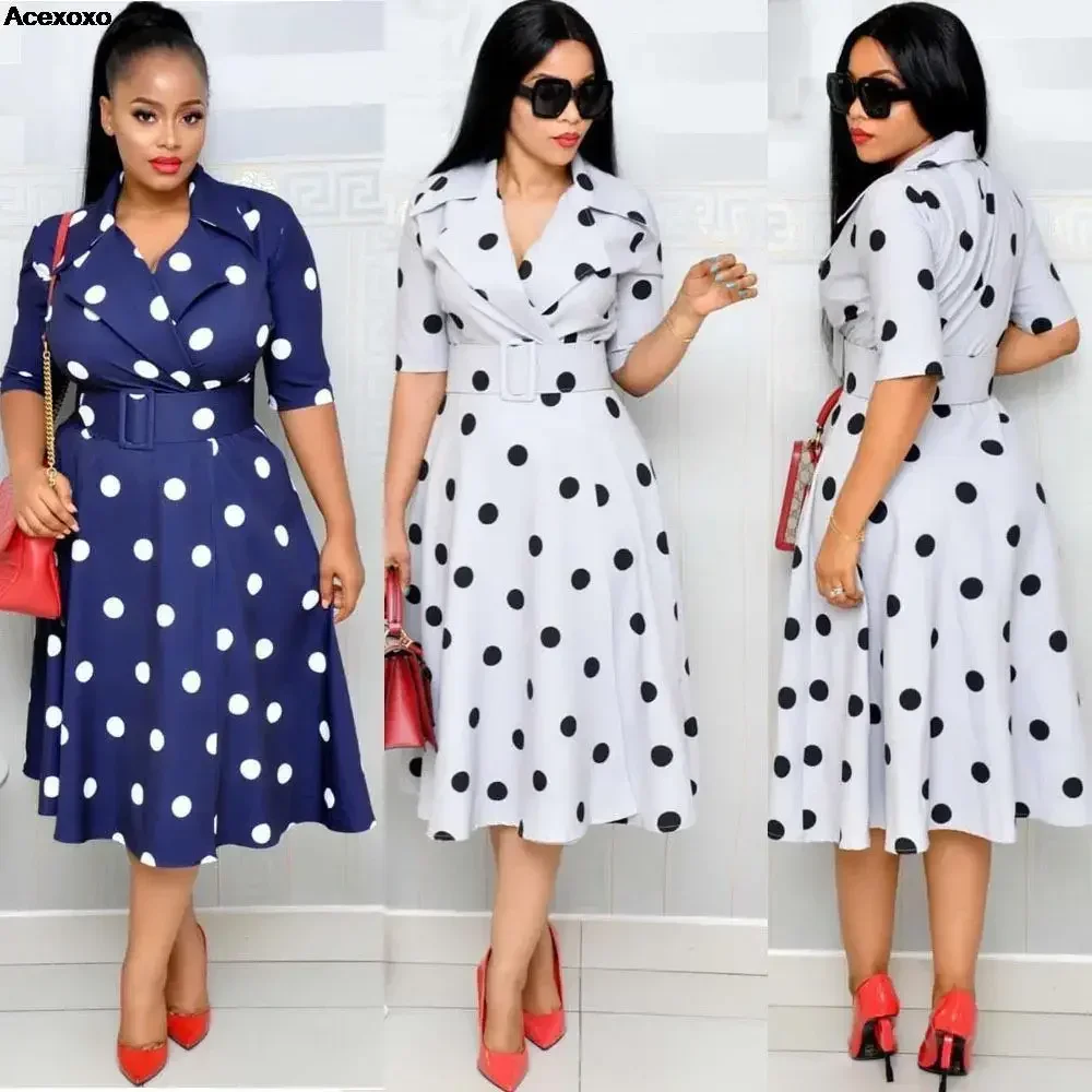 

Summer new haute couture dress Fashion casual temperament polka dot belt dress