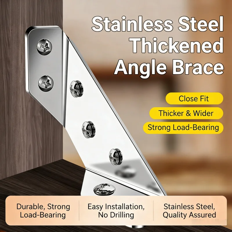 Heavy Duty Stainless Steel Thickened Angle Iron 90 Degree Corner Bracket, Bed Frame Fixer Triangle Support Hardware Accessories