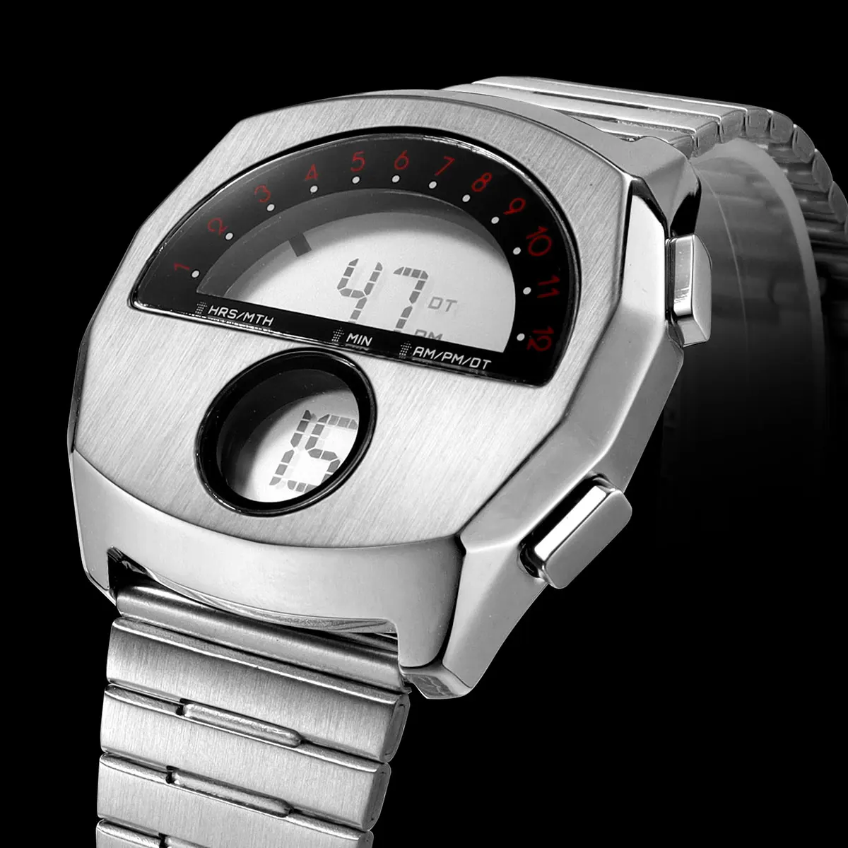 Montre numérique unique pour homme, montre-bracelet électronique en acier inoxydable avec calendrier, rétroéclairage LED, style streetwear cool