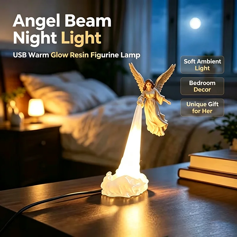 Angel Statue Led Sword Night Light USB Powered Figurine Warm Glow Ambient Lamp Desktop Tabletop Bookshelf  Decor Ornament Gift