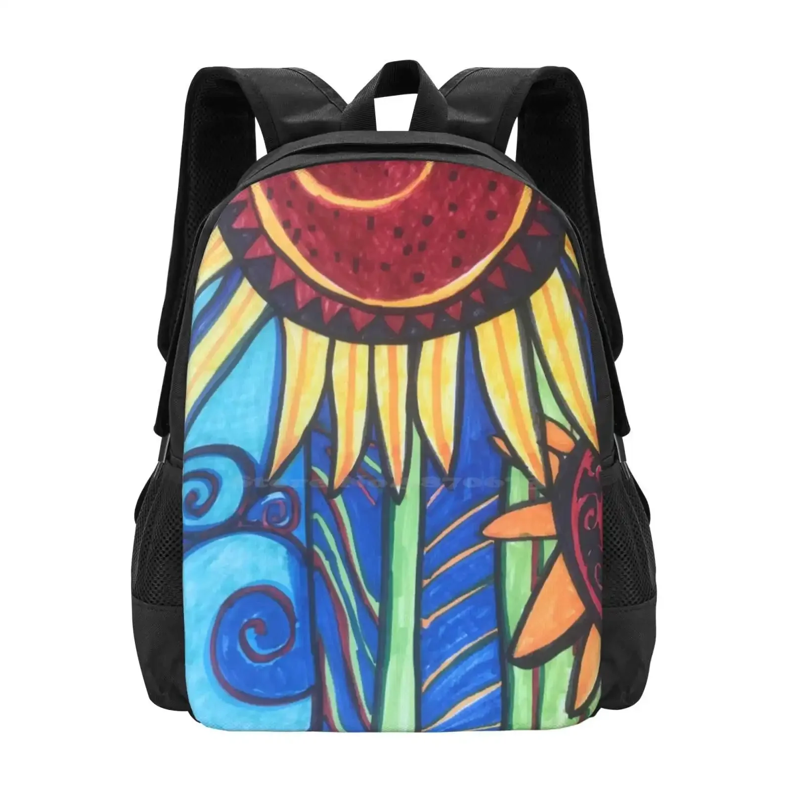 

Большой смелый красивый дизайн с рисунком подсолнуха, рюкзак, школьные сумки, особые потребности, аутизм, молодой художник