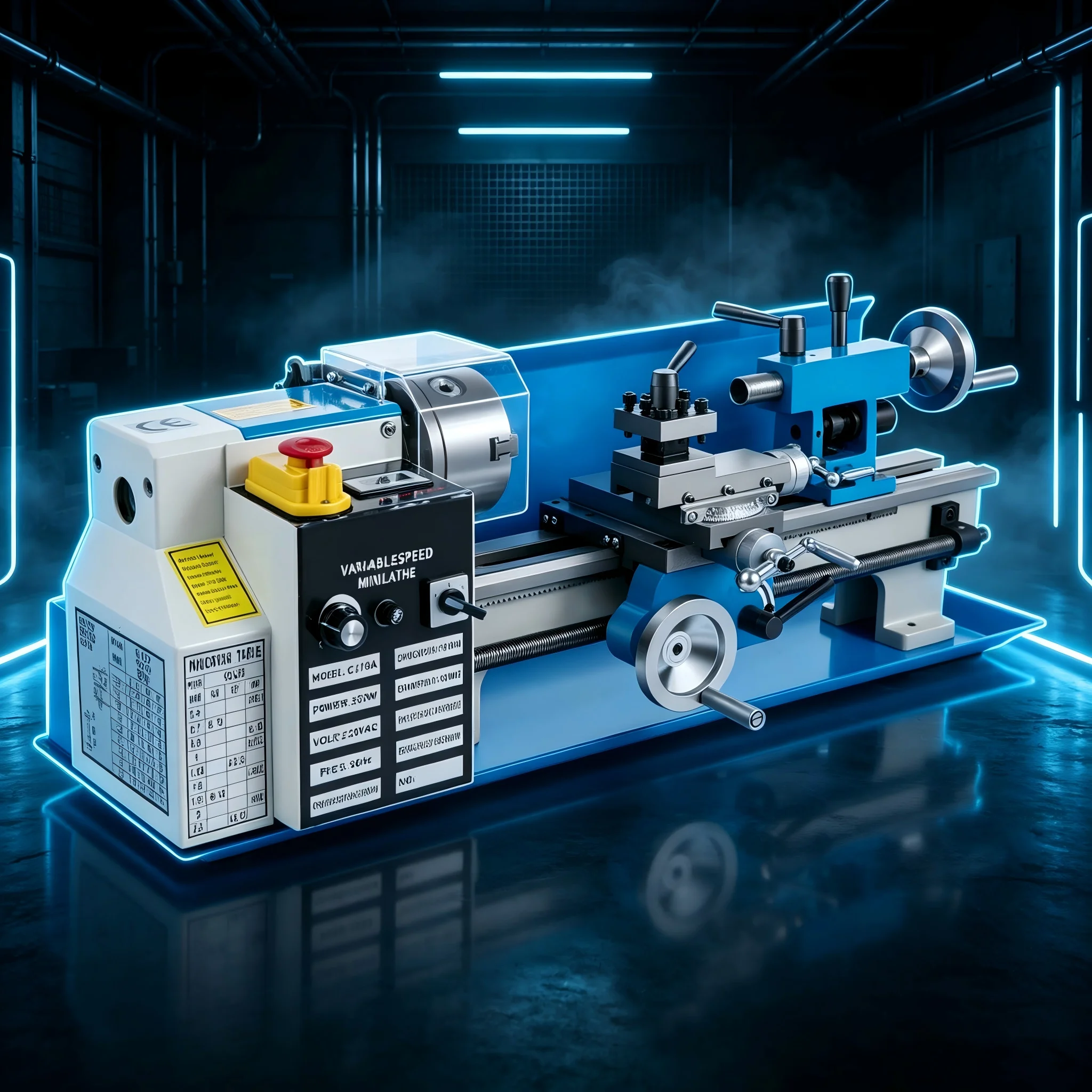 Image of SIHAO Multi-Size Mini-Metalldrehmaschine - Variable Geschwindigkeit, großer Drehbereich, kombinierter Reitstock, Stütz- und Folgereitstock, Rückenschutz & präziser Reitstock, 550W-1100W