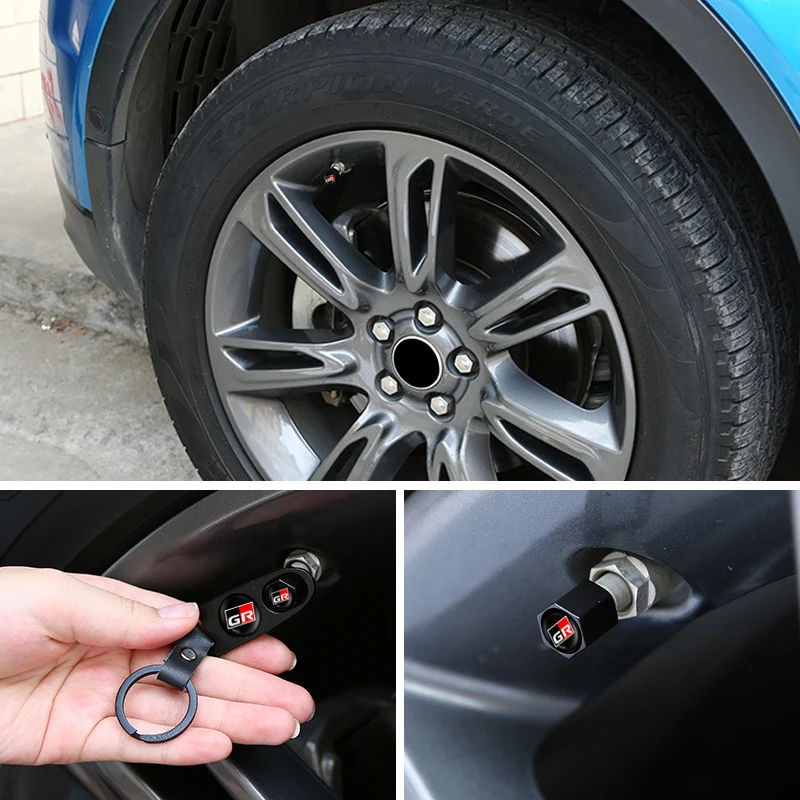 4pcs/Set Car Tire Hexagon Valve Cap Bolt Type Aluminum Anti-theft For Toyota GR Sport Gazoo Racing C-HR RAV4 Mirai Avensis Prado