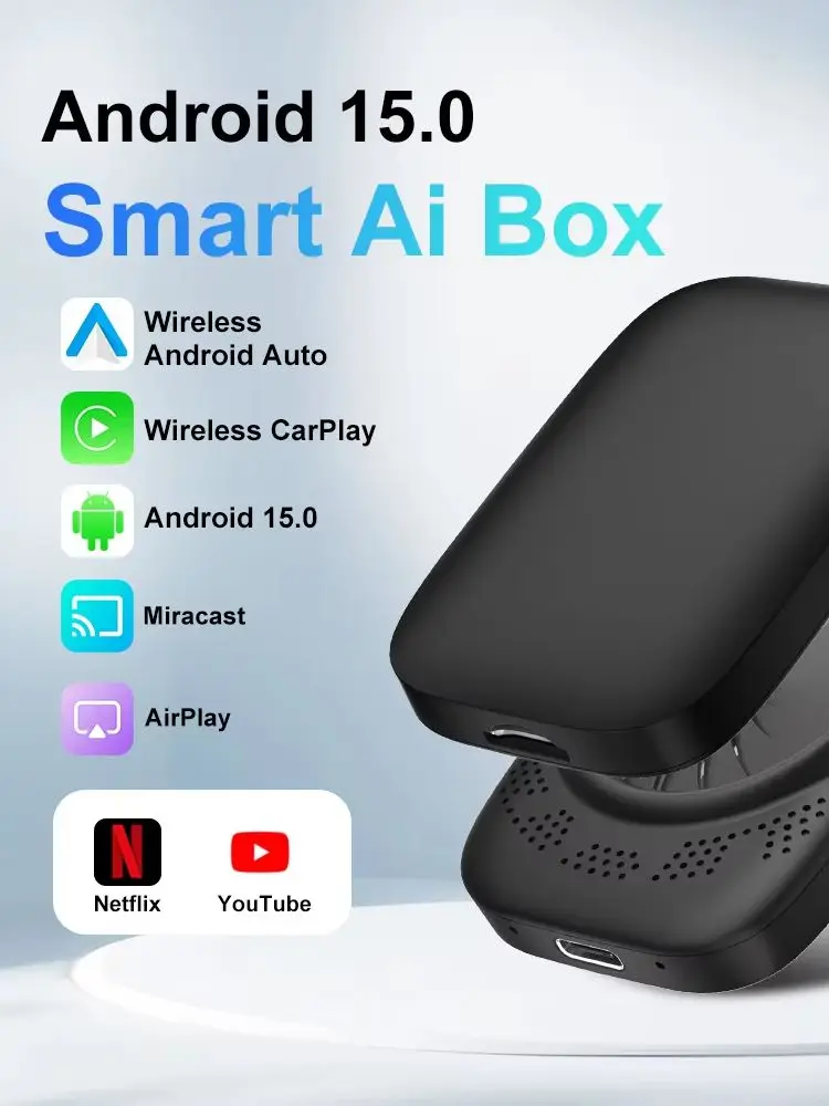 VCARLINKPLAY Carplay Ai Box Bezprzewodowy Adapter Android Auto Carplay do Netflixu i YouTube'a, Inteligentny System Android 15 do Samochodu, Prezent — 2