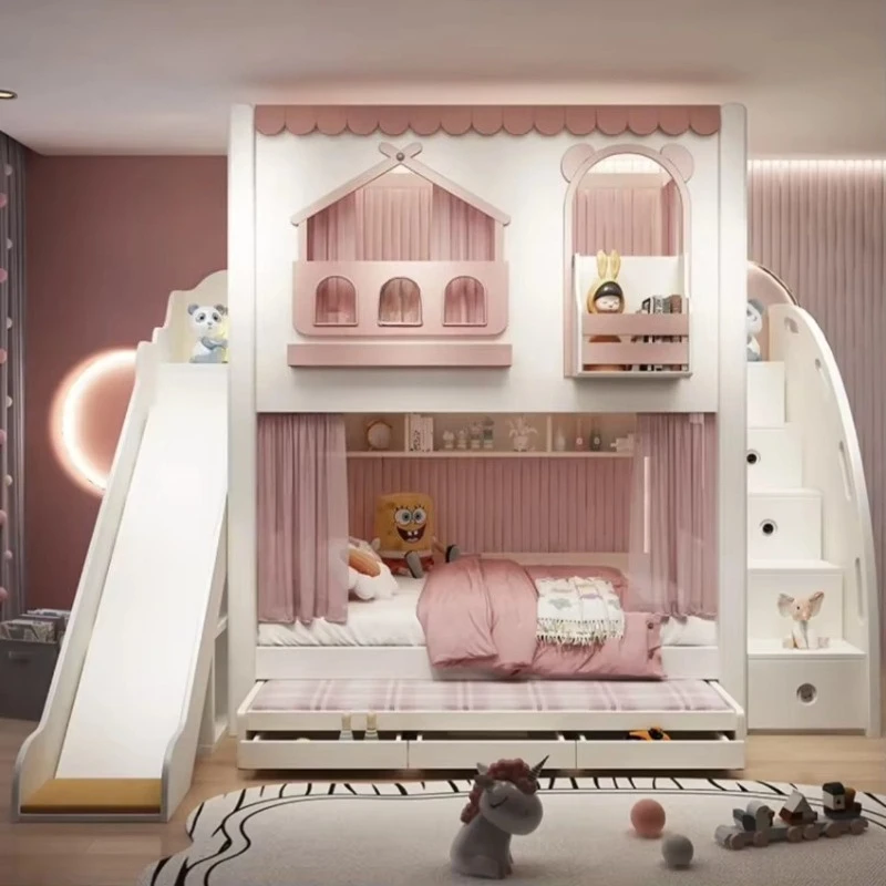 

High and low bed children's sister bed height guardrail sliding elevated bed