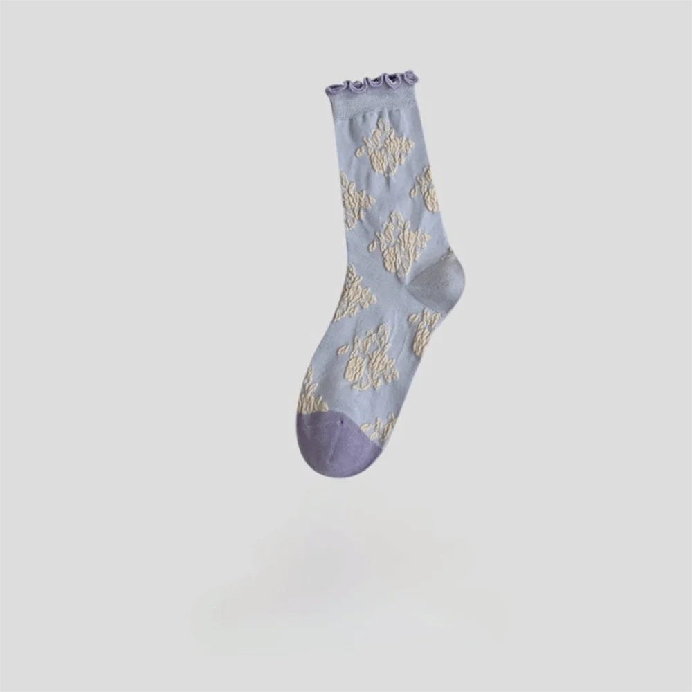 

New Casual Flower Socks Retro Sweat Absorption Mid Tube Socks Breathable Ruffle Socking Autumn