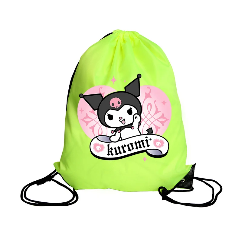 Sanrio Kuromi Emote Polyester Drawstring Gifts Bag Pocket Backpack Bags Cute Anime Storage Xmas Bag Travel Bag Kid Birthday Gift