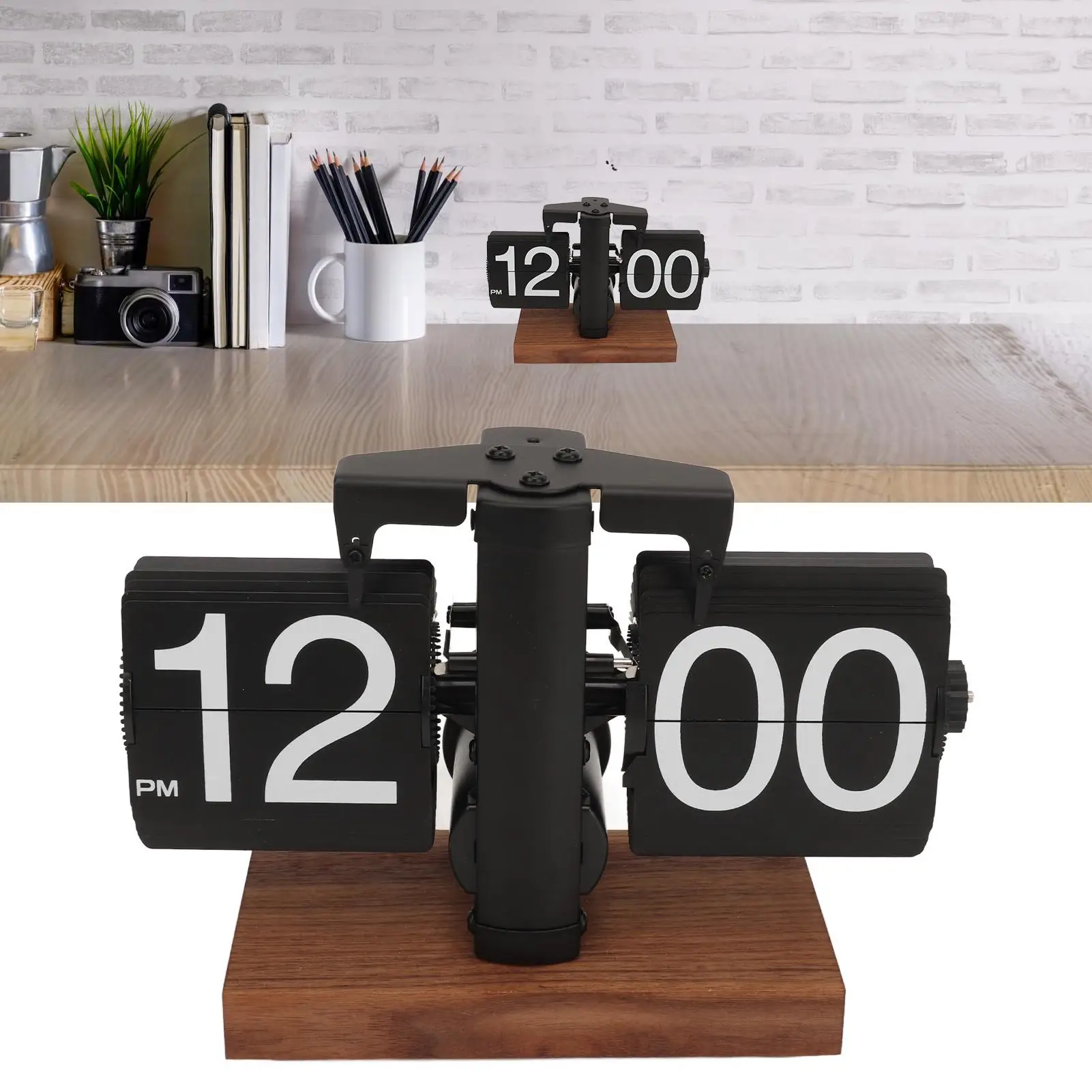 

Black Retro Flip Desk Clock - Digital Automatic Turning Tube, Battery Operated Mechanical Melting Clock for Home Office Decor