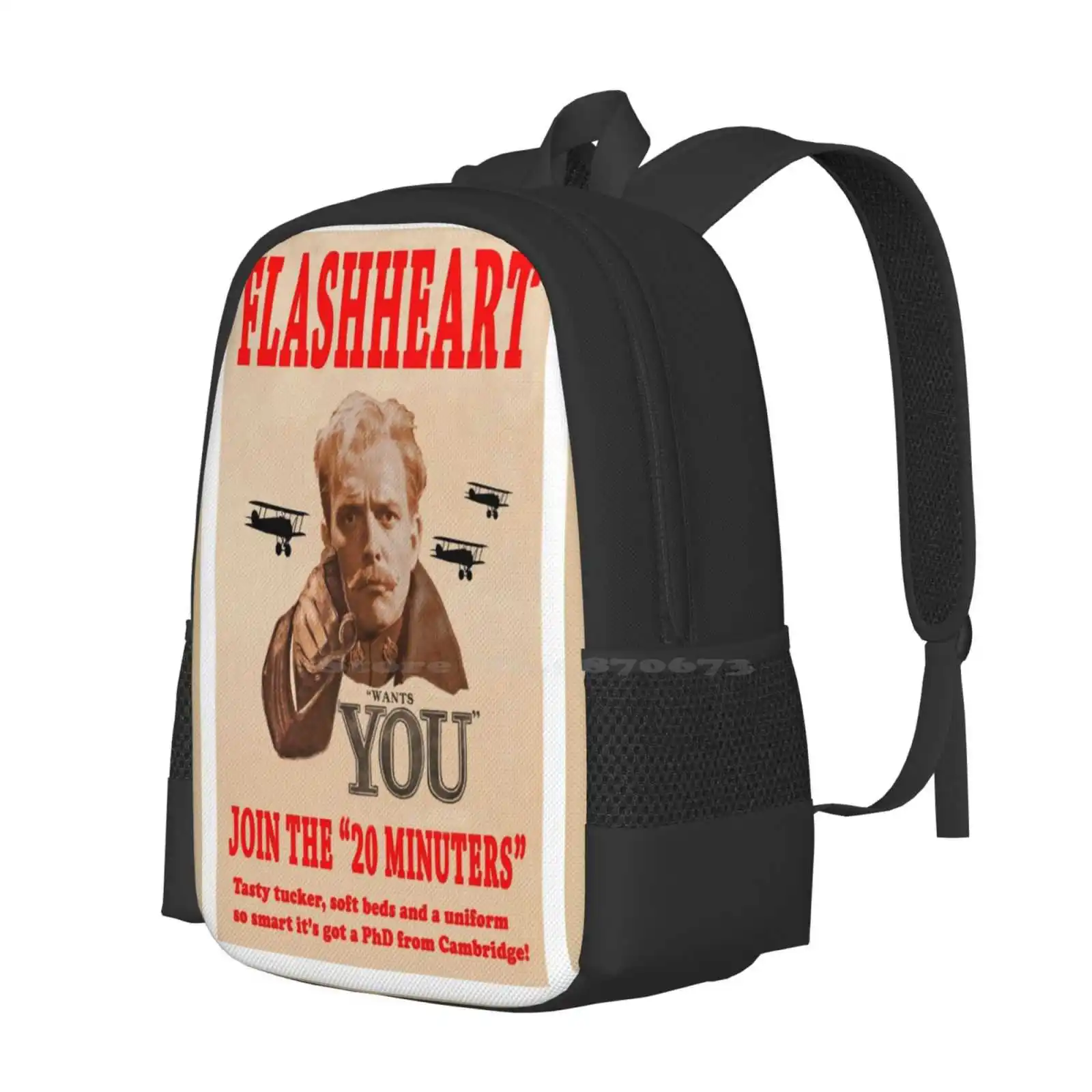 Flashheart Wants You Backpack For Student School Laptop Travel Bag Blackadder Flash Rik Mayall Tv Retro Army Funny