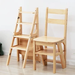 Solid Wooden Ladder Chair Household Foldable Ladder Chair Multi-functional Ladder Stool For Indoor Climbing Stairs