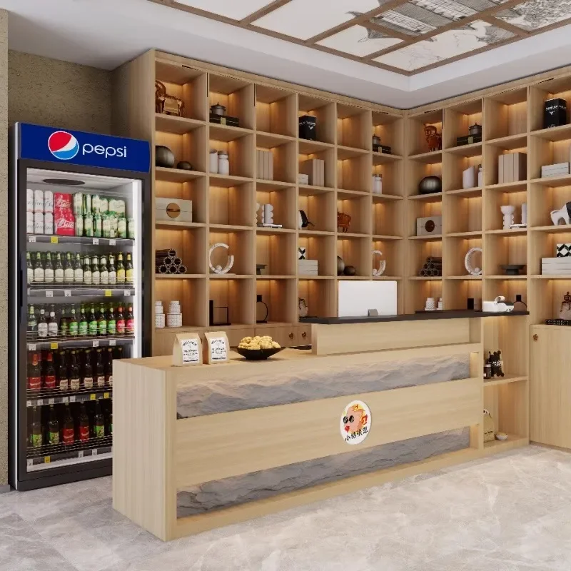 New Chinese Style Log Cash Register Commercial Catering Hotel Bar Wine Cabinet Integrated B&B Front Desk