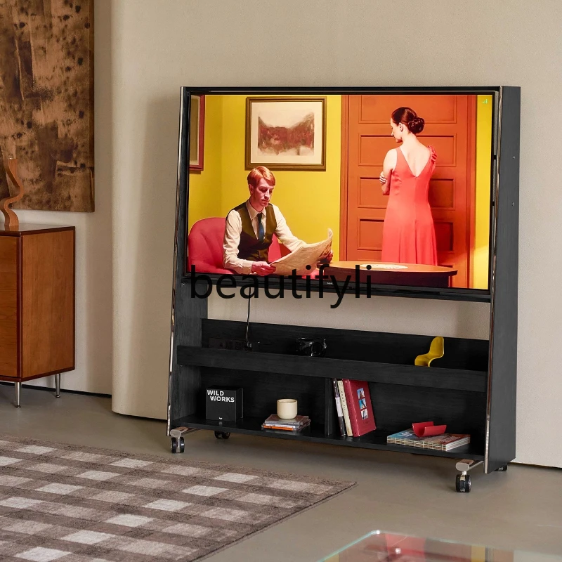

TV Stand Movable Solid Wood TV Cabinet Vintage Style Living Room Bedroom Floor Storage Small Apartment