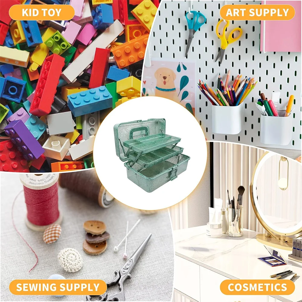 1 Portable Flip-Top Beauty Storage Box with Multiple Compartments for Glitter Powder and Nail Art Accessories, Household Storage Box for Small Crafts and Items, with a Flip Cover 180 °   Openable Beauty and Nail Art Tool Storage Box, Small Parts Storage Box for Bead Crafts, 3 Colors to Choose From.