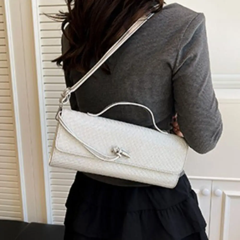 

Durable Large Capacity Women's Handbag PU Adjustable Strap Square Crossbody Bag Silver Metal Buckle Casual Shoulder Bag American