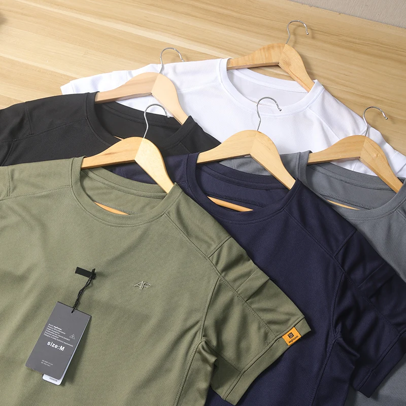 Men's Summer round Neck Short Sleeve T-Shirt Quick Dry Breathable Military Combat Design Sport Casual Modern Style Youth Fashion